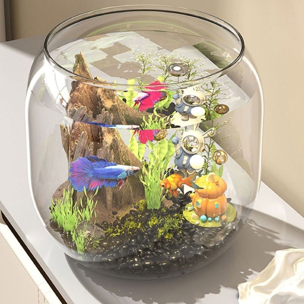 Live Fish Aquarium - Acquario Trasparente Rotondo Antirottura in Plastica,