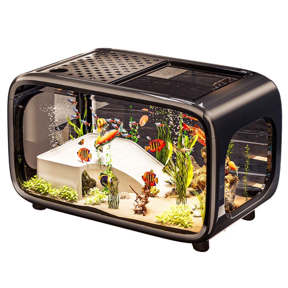 Live Fish Aquarium - Acquario Ecologico Trasparente Creativo con Coperchio,